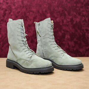 Sam Edelman Women Lex Green Khaki Zip Lace-up Combat Boots sz 8.5